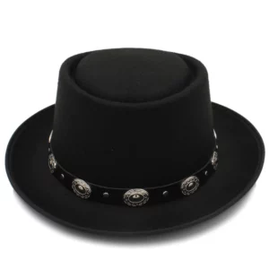 Women Men Pork Pie Hat Dad Wool Flat Fedora Hat For Lady Gentleman Gambler Boater Trilby Hat Hat Size 58CM - Image 2