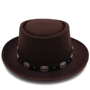 Women Men Pork Pie Hat Dad Wool Flat Fedora Hat For Lady Gentleman Gambler Boater Trilby Hat Hat Size 58CM - Image 5