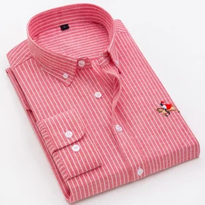 Plus Size Stripe oxford Fabric Excellent Comfortable Slim Fit Button Collar Business Men Casual Long sleeves Shirts Tops CS123 - Image 5