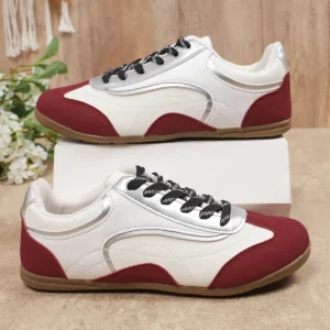 Fashion Trend Womens Color Block Lace-up Sneakers College Style Comfortable Flat Heel Casual Shoes Retro German Training Shoes - Image 3
