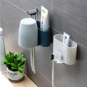 Toothbrush Holder Punch-free Wall-mounted Toothbrush Holder Shaver Toothpaste Mouthwash Cup Storage Rack Bathroom Accessories - Image 5