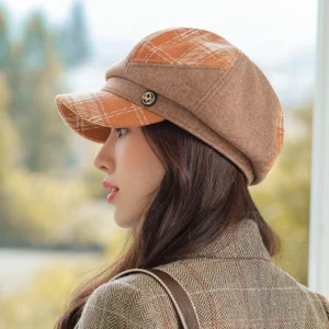 2021 New Cap Visors for Women Woolen Plaid Vintage Spring Autumn Navy Caps Flat Top Classic Beret British Newsboy Octagonal Hat - Image 6