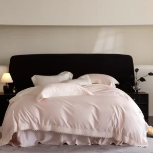 Black Lace Edge Embroidery Bedding Set 1000TC Lyocell Cotton Soft Silky Duvet Cover Set Bed Sheet/Fitted Sheet Pillowcases 4Pcs - Image 6