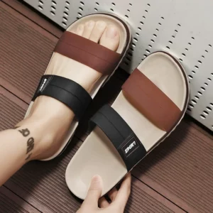 Summer Men's trendy plus size slippers breathable, slip resistant thick soled beach shoes lightweight casual one line sandal - Image 2