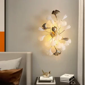 Romantic Flowers Foyer LED Wall Lamp Ceramics Leaf Bedroom Hotel Sconces Art Decorate G9 Bulb Gold Metal Lighting - Image 2