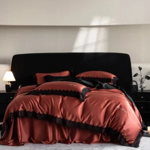 Black Lace Edge Embroidery Bedding Set 1000TC Lyocell Cotton Soft Silky Duvet Cover Set Bed Sheet/Fitted Sheet Pillowcases 4Pcs - Image 5