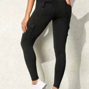 Sexy Fashion Slim Fit Solid Wide Waistband Running Exercise Yoga Stretch Pockets Tinker Cargo Leggings - Image 2