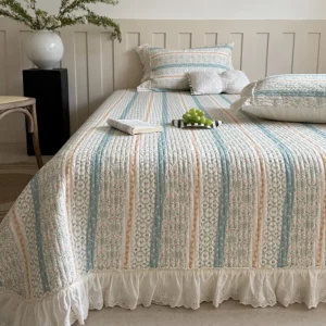 3/5Pcs Rose Floral Print Lace Ruffles Quilted Bedspread, Bed Cover, Mattress Topper Coverlet, Bed Sheet, With Pillowcases - Image 5