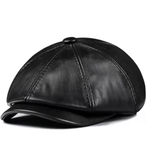 Spring New Genuine Leather Hat Cap Cowhide Beret Warm Cotton Men Padding Brand Brown/Black Duck Hat - Image 4