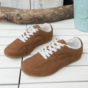 2025 New Women Sneakers Suede Retro German Training Shoes Fashion Flat Casual Shoes Comfortable Round Toe Lace-up Student Shoes - Image 4