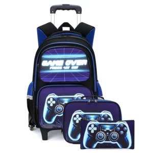 School Bag Kids Rolling Backpack for Boy Wheeled Backpack School Bag With Wheels Trolley Bookbag Carry on Luggage with Lunch Bag - Image 3