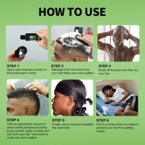 Wave Control Pomade Kit 360 Deep Wave Hair Gel Prevent hair breakage shampoo Sport Wavy Curly Hair Control Gel With Cap Kit - Image 6