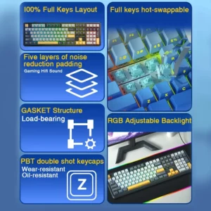 AULA F108 Keyboard 100% Layout 1K Polling Rate Mechanical Gaming Keyboard Hot Swappable Linear Switch with Macro Software - Image 5