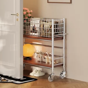 Mid-Century Shoe Cabinet Slim Storage Organizer Space Saving Shoe Rack for Entryway Vintage Narrow Shoe Shelf with Anti-Slip - Image 3