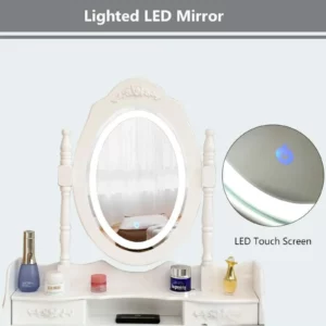 4 Drawer Makeup Dressing Table Vanity Set with LED Mirror and Stool Dresser Desk United States - Image 3