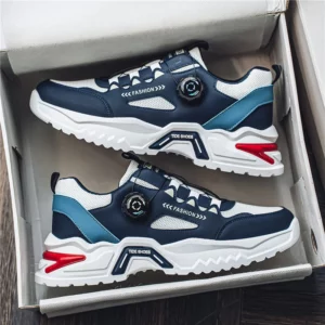 Men's Korean rotating buckle fashion casual sports shoes four season soft soled non slip outdoor running shoes student sneakers - Image 1