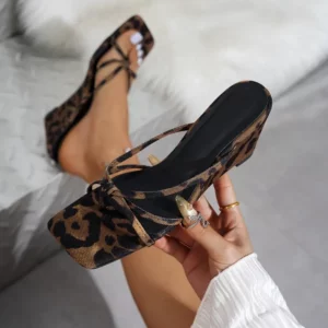 Shoes Woman's Slippers Rubber Flip Flops On A Wedge Low Luxury Slides 2025 Hawaiian Designer Leopard Summer PU Rome Canvas Fabri - Image 2