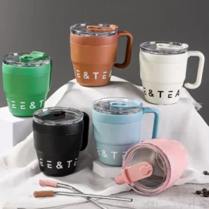 480ml Coffee Cup with Straw Lid Stainless Steel Thermos Mug for Hot Cold Drinks Water Tea Milk Office Outdoor Portable Bottle - Image 3