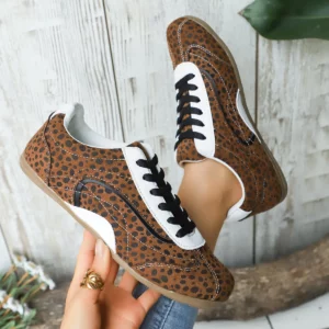 leopard print German Training Shoes Female Sneakers New Flat Heel Lace Up Low-top Single Shoes Ladies Casual Forrest Gump Shoes - Image 1