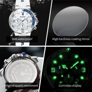 PLAYBOY 2024 Men Watches Top Brand Sports Men Quartz Wristwatches Waterproof Silicone Strap Business Luxury Clock Reloj Hombre - Image 2