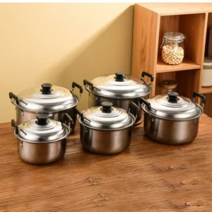 American stainless steel soup pot five-piece set, 16-24cm porridge cooking pot, household gift pot set - Image 5