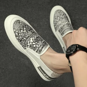 New Trendy Men's White Graffiti Patchwork Comfortable Causal Flats Platform Shoes Loafers Rock Sports Waliking Sneakers - Image 1