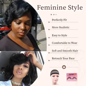Short Big Curly Wigs for Black Women 5X1 Side Part Lace Bouncy Curl Human Hair Wig 180% Density Short Loose Wave Wigs With Bangs - Image 4