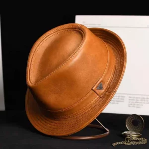 New Man High Quality Genuine Leather Cowhide Formal hat Gentleman Cow Skin Short Brim Black/Brown Top Hat Male Shows Gentleman - Image 1