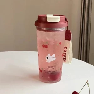 Cute Cartoon Water Cup Double Drinking Water Bottle 550ml Leak-proof Large Capacity Plastic Cups Carrying Rope Coffee Cup - Image 1