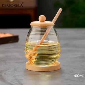 KEMORELA Glass Honeycomb Tank Kitchen Tools Honey Storage Container with Dipper and Lid Honey Bottle for Wedding Party Dining - Image 4