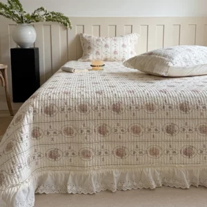 3/5Pcs Rose Floral Print Lace Ruffles Quilted Bedspread, Bed Cover, Mattress Topper Coverlet, Bed Sheet, With Pillowcases - Image 6