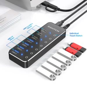 RSHTECH USB 3.2 Hub USB C Splitter Powered 10Gbps Data Hub with Individual Touch On/Off Switches USB Extension for MacBook Mac - Image 3