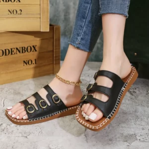 Retro Women's Sandals Women's 2025 New Casual Slippers Soft Bottom 1 Slip-on Beach Sandals - Image 4