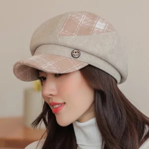 2021 New Cap Visors for Women Woolen Plaid Vintage Spring Autumn Navy Caps Flat Top Classic Beret British Newsboy Octagonal Hat - Image 3
