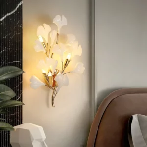 Romantic Flowers Foyer LED Wall Lamp Ceramics Leaf Bedroom Hotel Sconces Art Decorate G9 Bulb Gold Metal Lighting - Image 3