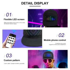 LED Hat Light Display Screen DIY Smart Pixel Matrix Baseball Hat Rechargeable Bluetooth APP Control Hip Hop Street Party Decor - Image 4