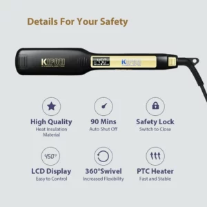 KIPOZI Professional Titanium Flat Iron Hair Straightener with Digital LCD Display Dual Voltage Instant Heating Curling Iron - Image 5