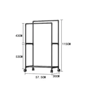 Movable Double Rod Clothes Rack Heavy Duty Coat Shelf with Wheels Bedroom Floor Hangers Organizer Home Shoe Hat Storage Racks - Image 6