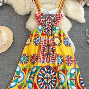 Dress Women Long Dresses Sling Strapless Sleeveless Print Floral A Line Vestidos Streetwear Elegant Splice Y2k High Waist Party - Image 3