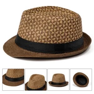 Fashion Summer Jazz Hat Beach Sunscreen Straw Hat Men Classic Panama Hat Retro Fedoras Top Hat Women Short Brim Bucket Hat - Image 3