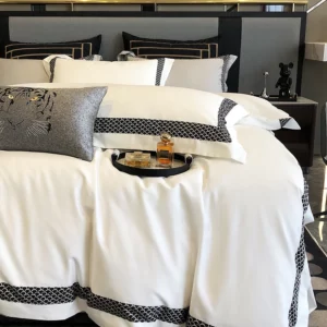 White 1000TC Egyptian Cotton Luxury Hotel Style 4Pcs Bedding Set Broad Side Embroidery Duvet Cover Set Pillowcases Bed Sheet Set - Image 3