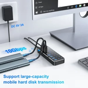 RSHTECH USB 3.2 Hub USB C Splitter Powered 10Gbps Data Hub with Individual Touch On/Off Switches USB Extension for MacBook Mac - Image 6