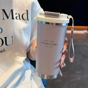 450ml Hot Cold Water Bottle with Strap Sponge Brush 304 Stainless Steel Student Bottle Leak-proof Straw Cup - Image 6