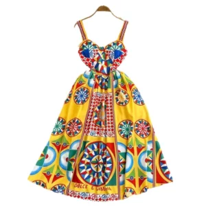 Dress Women Long Dresses Sling Strapless Sleeveless Print Floral A Line Vestidos Streetwear Elegant Splice Y2k High Waist Party - Image 2