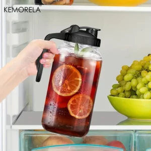 KEMORELA 64OZ Glass Water Jug with Handle and Lid 1/2/3 Set Heavy-Duty Pitcher for Iced Tea Juice -Dishwasher Safe with Brush - Image 3