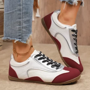 Fashion Trend Womens Color Block Lace-up Sneakers College Style Comfortable Flat Heel Casual Shoes Retro German Training Shoes - Image 1