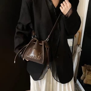 MOODS Mini Drawstring Bucket Bags For Women 2025 Luxury Designer Purses And Handbags Casual Street Small Shoulder Cross Body Bag - Image 4