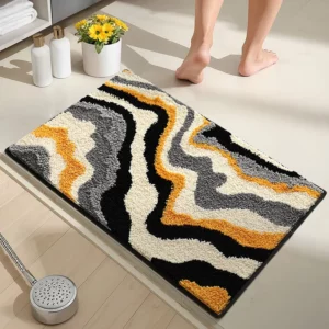 Geometric Bath Mat | Super Soft Microfiber Plush Rug | Quick Drying & High Absorbency | Abstract Striped Modern Bathroom Carpet - Image 7
