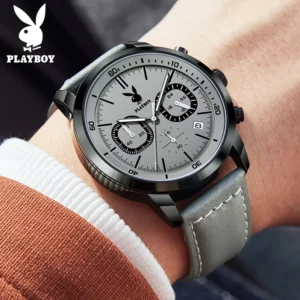 PLAYBOY Original Classic Leather Strap Men Quartz Watch Top Brand Multifunction Wrist Watch Men Casual Fashion Watches for Men - Image 3