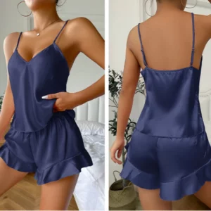 2025 free shipping women suspender sleepwear sling pajamas robe set strap sleepgown beautiful silky casual pajamas - Image 4